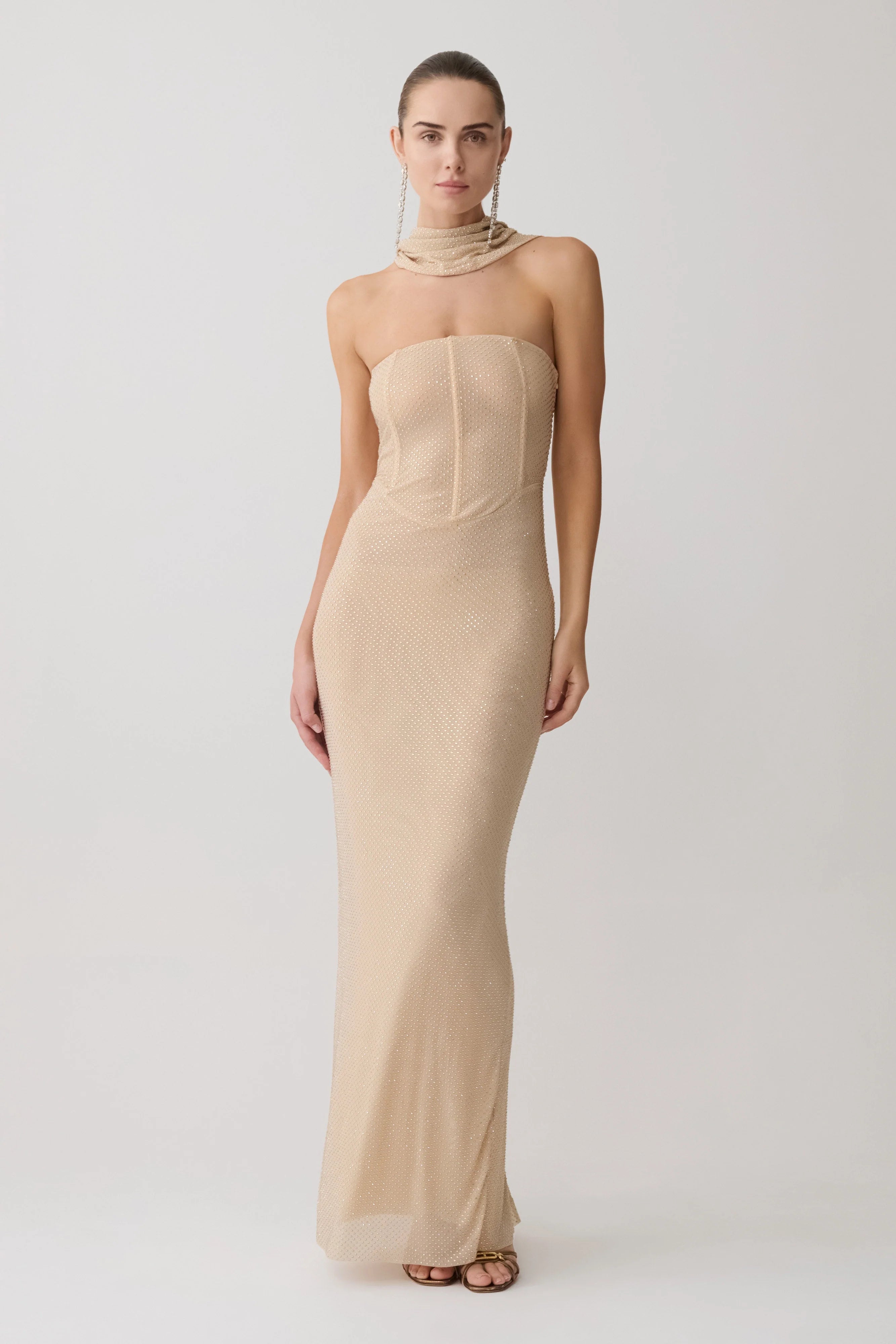 Phi Multi-Wear Cowl Diamante Maxi Dress - Gold