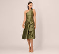 One Shoulder Beaded Detail Mikado Midi Dress In Jungle Olive