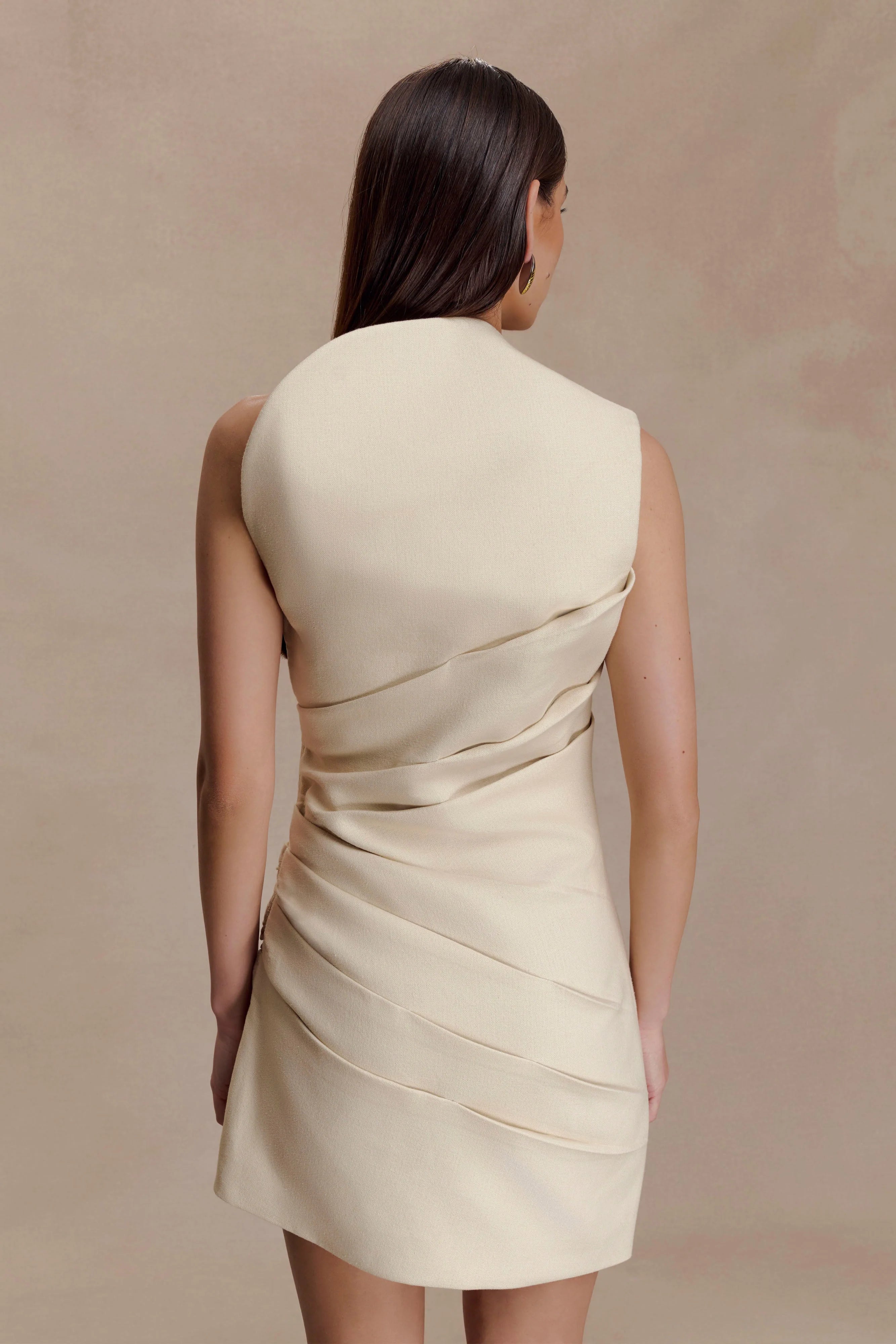 Helena One Shoulder Linen Mini Dress - Natural Beige