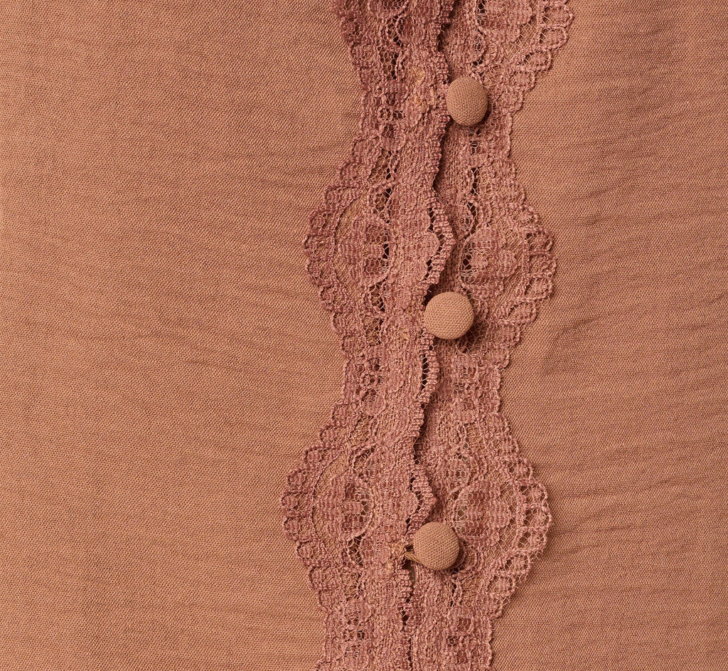 Pleated Lace Trim Tank Top In Acorn