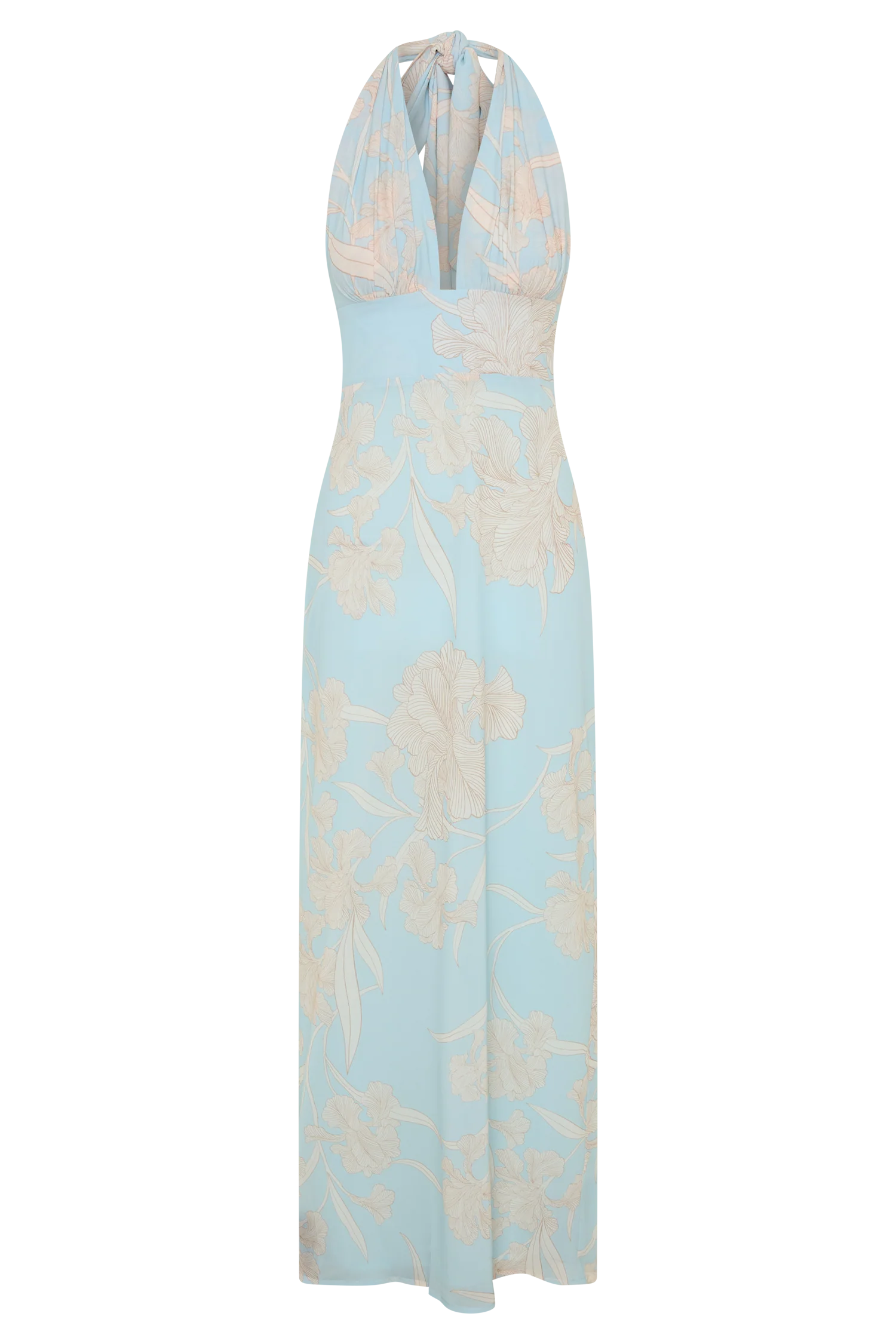 Nadine Halter Scarf Chiffon Maxi Dress - Blue Floral Print