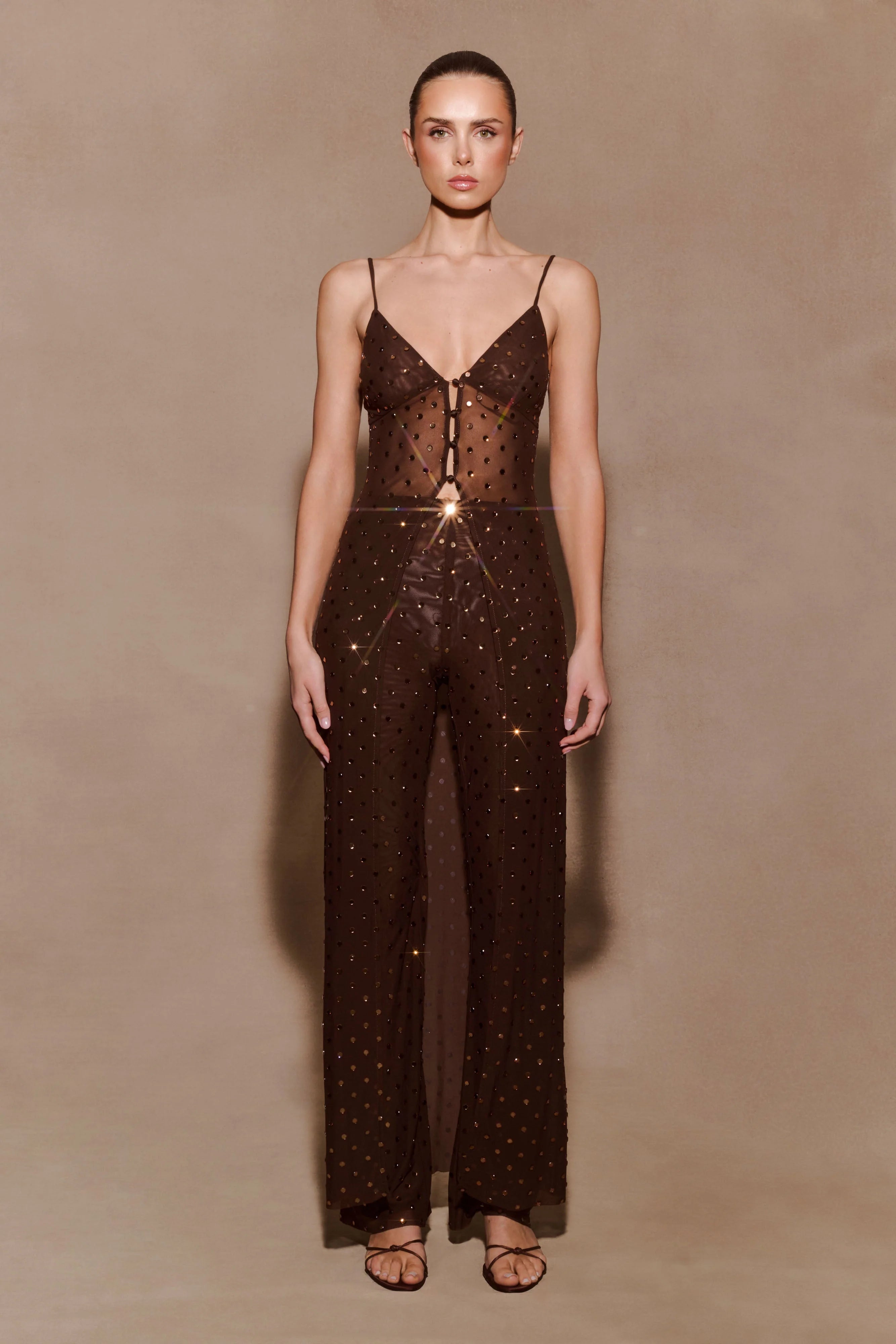 Jackie Longline Diamante Top - Chocolate