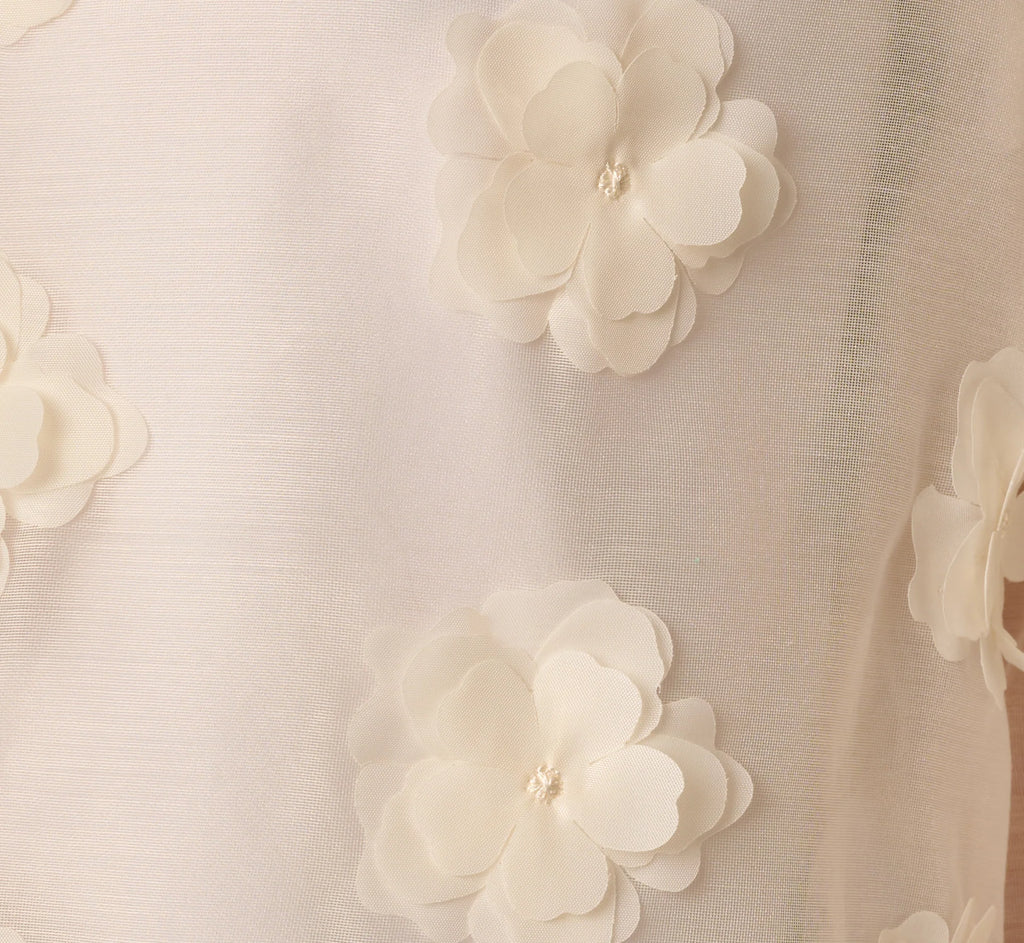 Long Sleeve Sheer 3D Floral Petal Blouse In Cream Frosting