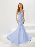 Satin and Heat-Set Stone Mermaid Gown