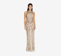 Mock Neck Beaded Column Dress with T-Back