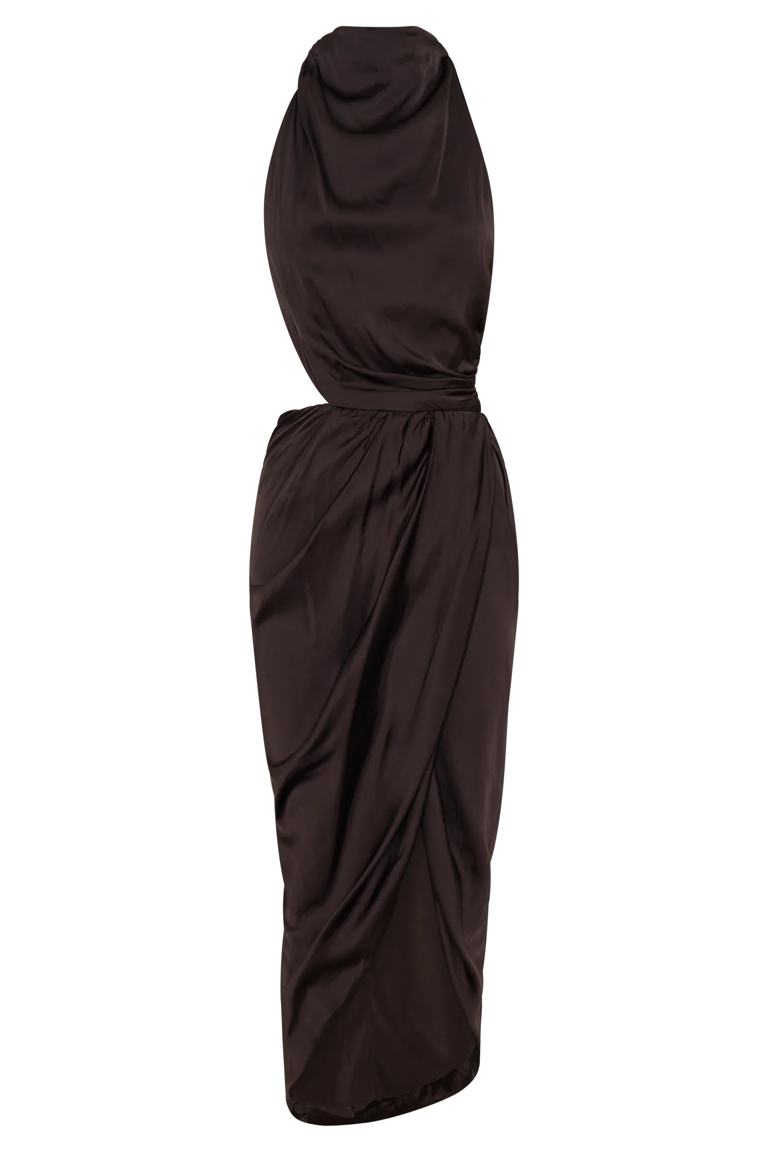 Aveline Draped Halter Midi Dress - Dark Chocolate
