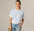Dolman Sleeve Scalloped Trim Sweater In Ivory Classic Blue