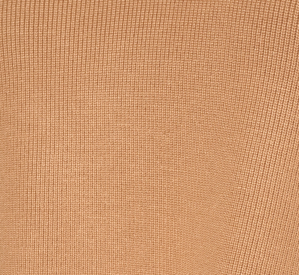 Long Sleeve Drop Shoulder Twofer Sweater In Golden Camel Ivory