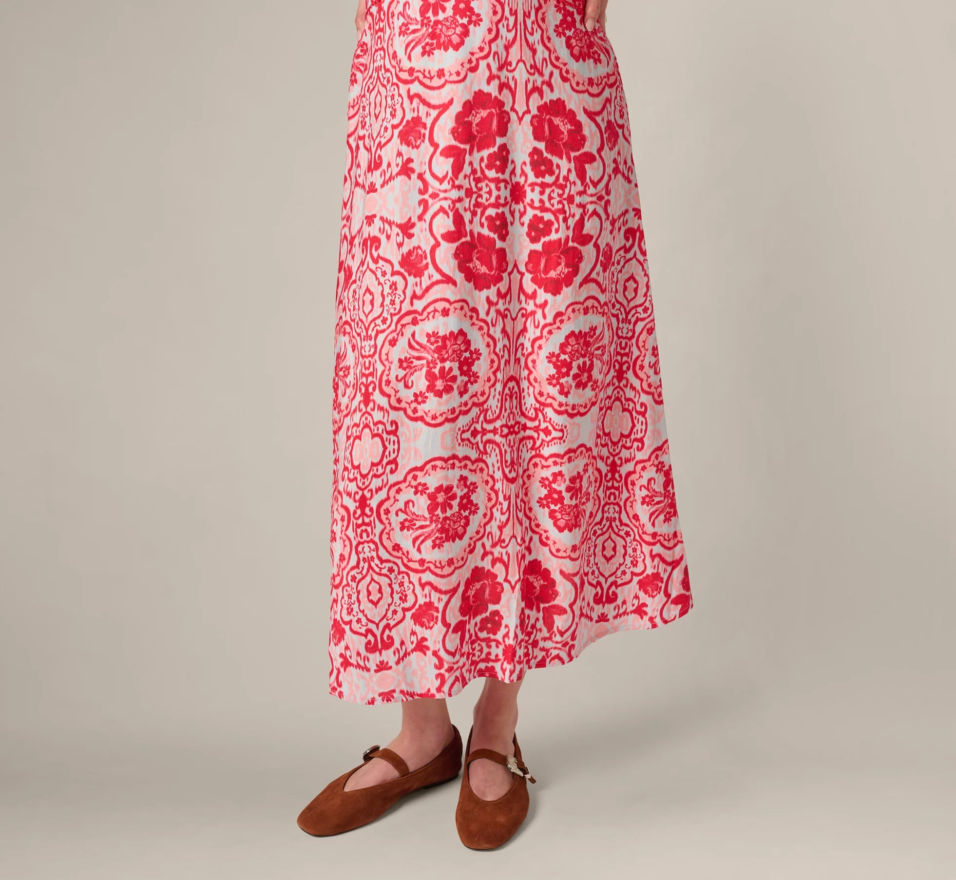 Crochet Trim Ikat Print Midi Sundress In Red Blue
