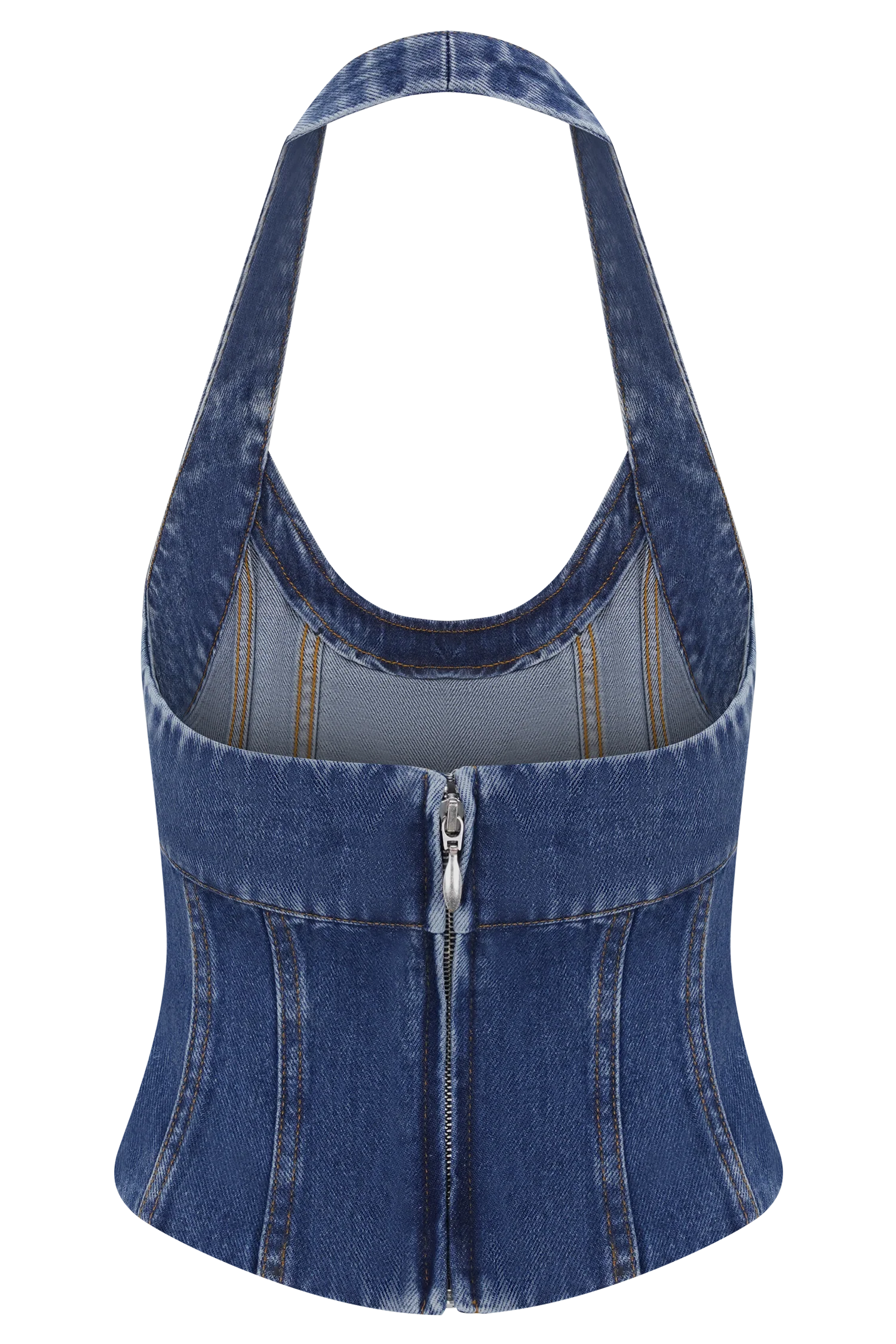 Meadow Denim Corset Halter Top - Dark Blue