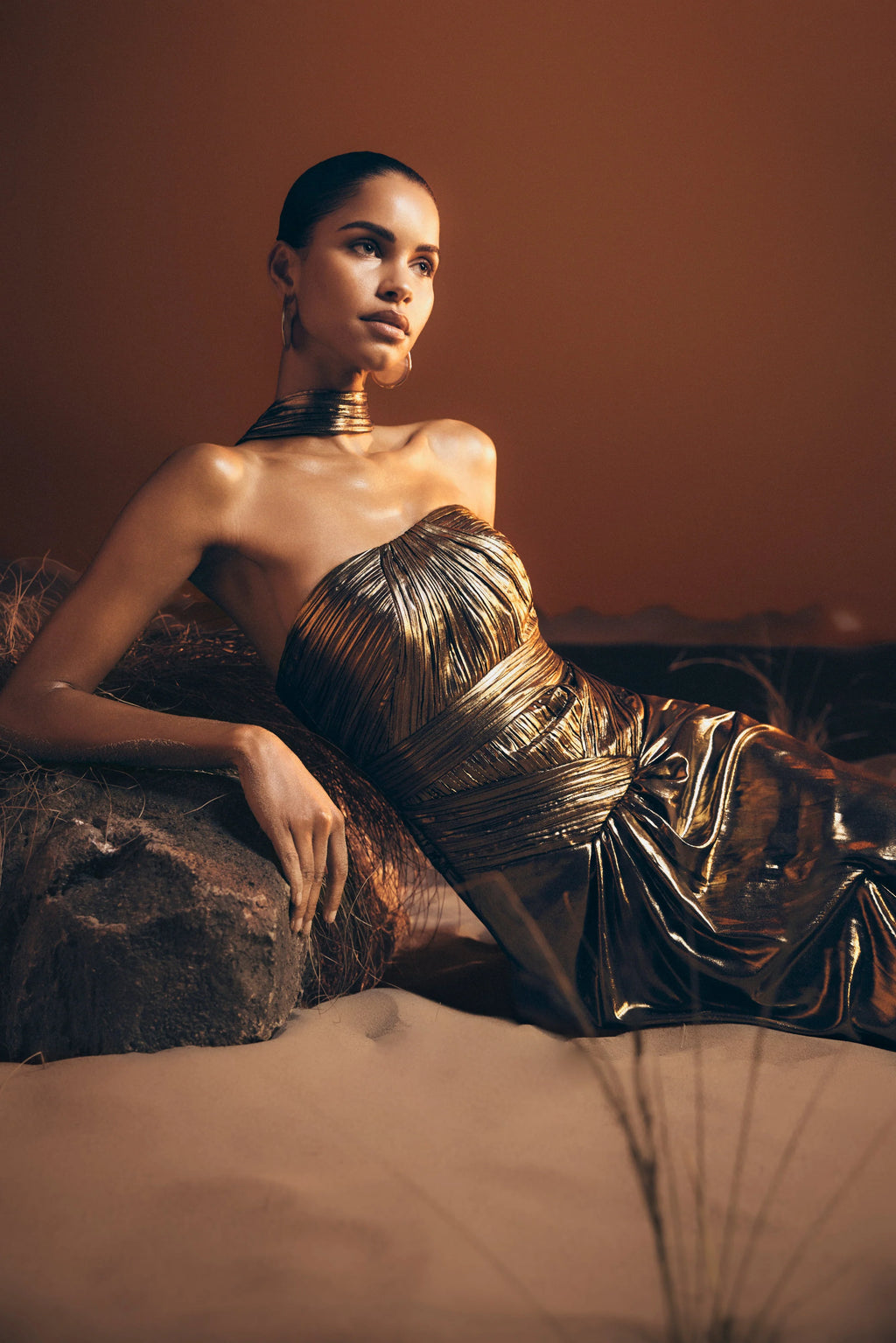 Clemence Plisse Maxi Dress - Gold