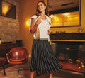 Pleated Pinstriped Knit Midi Skirt In Black Cream