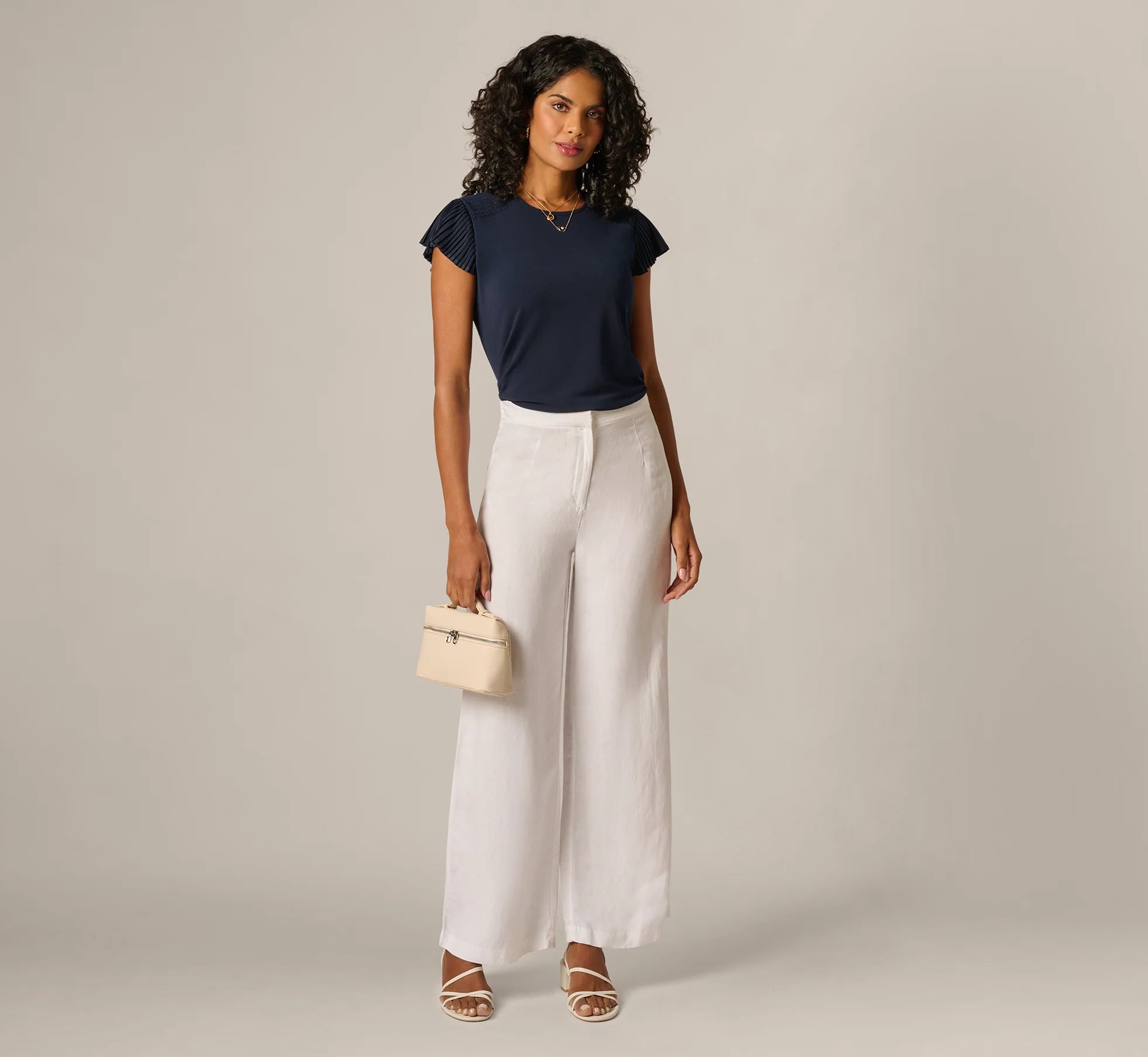 Pleated Cap Sleeve Knit Top In Blue Moon