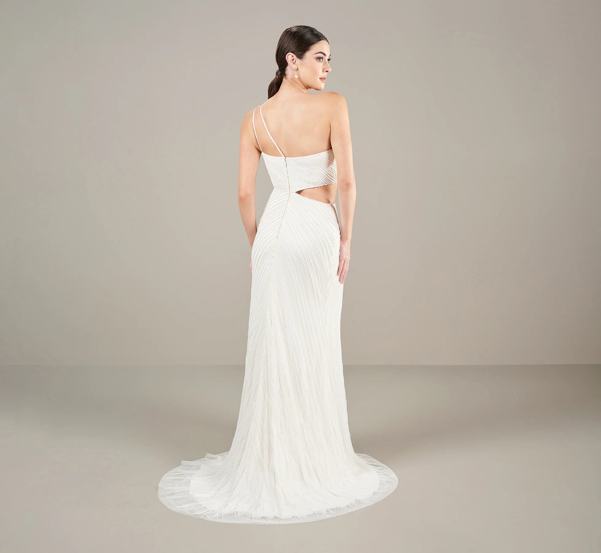 One Shoulder All Over Beaded Gown In Ivory