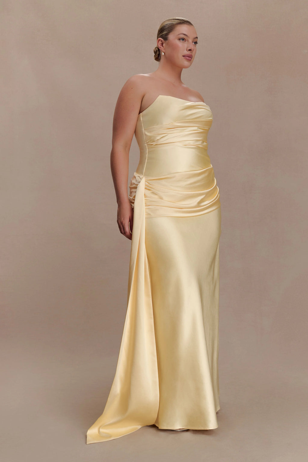 Sarah Strapless Maxi Dress With Waist Tie - Lemon