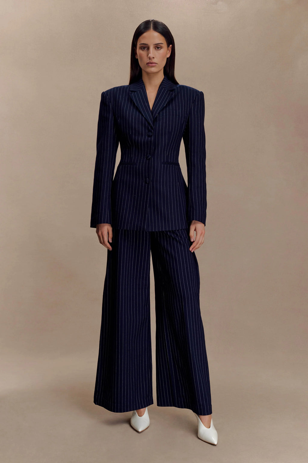 Bellamy Cinched Blazer - Navy Pinstripe