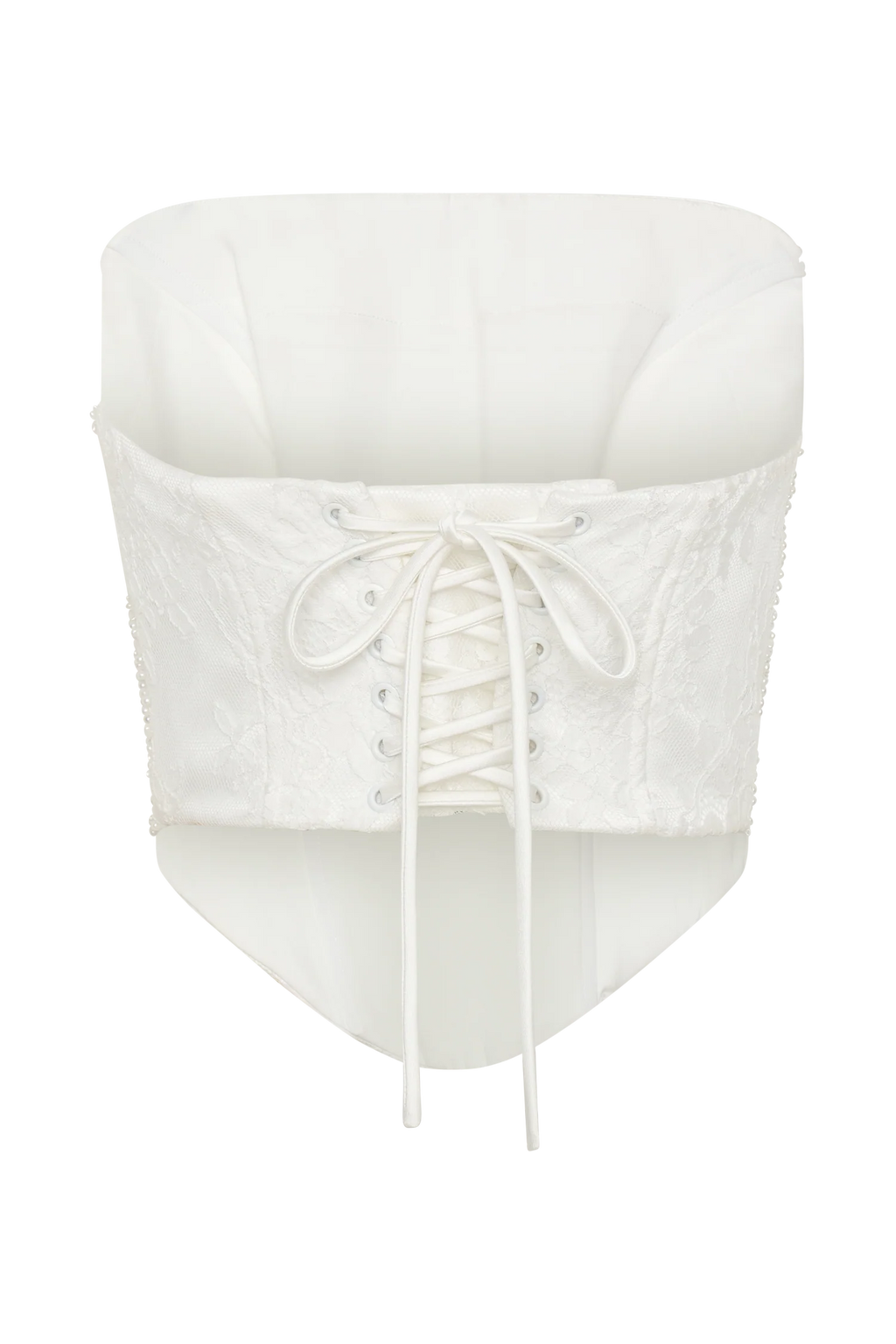 Camille Beaded Satin And Lace Corset Top - Ivory