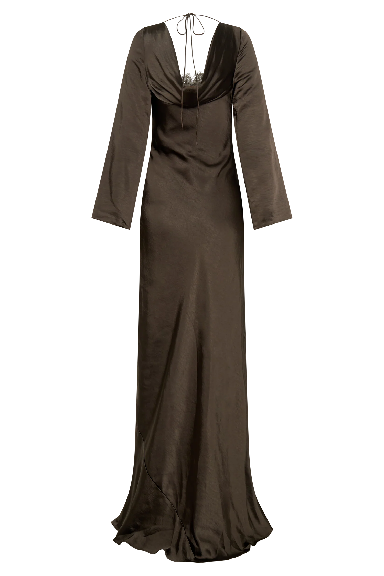 Eliza Long Sleeve Cowl Lace And Satin Maxi Dress - Mocha
