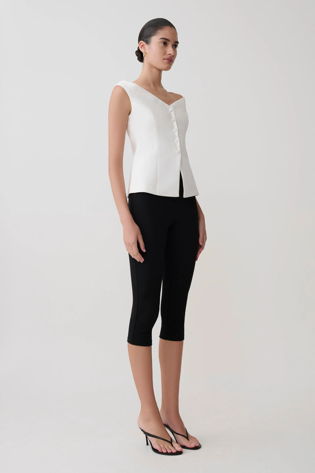 Billie Off Shoulder Sleeveless Button Top - White