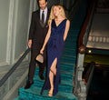 Sleeveless Taffeta Bow Gown In Antique Blue