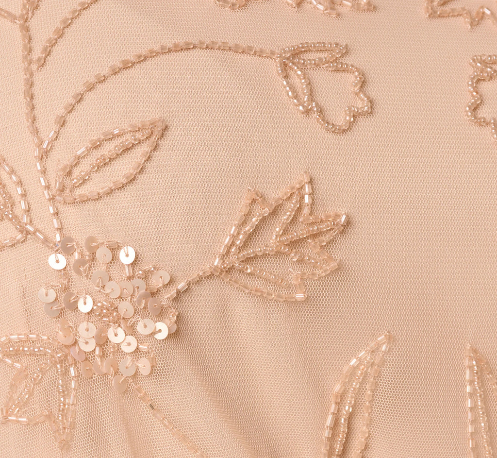 Plus Size Flutter Sleeve Blouson Beaded Gown In Blush