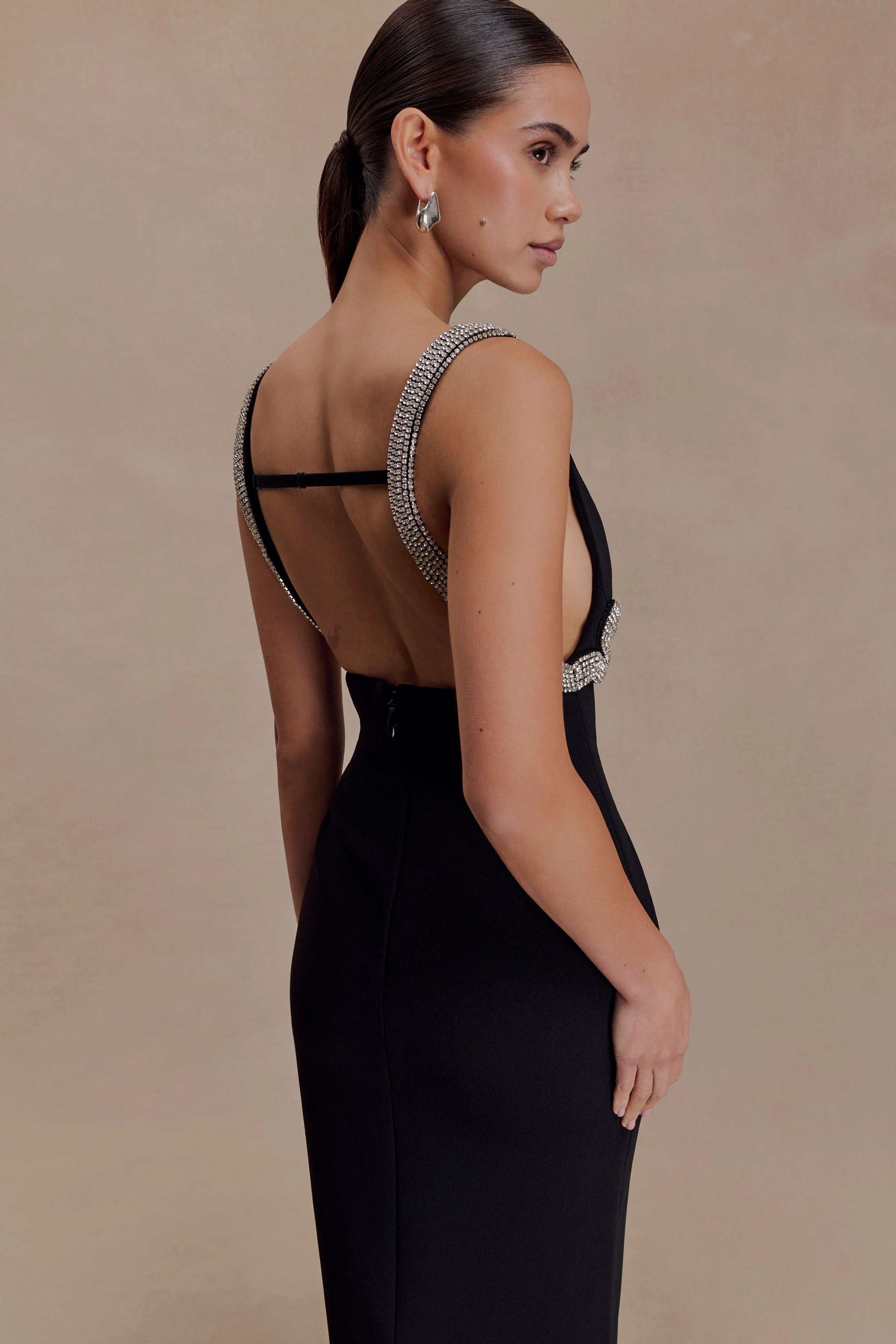 Lorde Embellished Crepe Maxi Dress - Black
