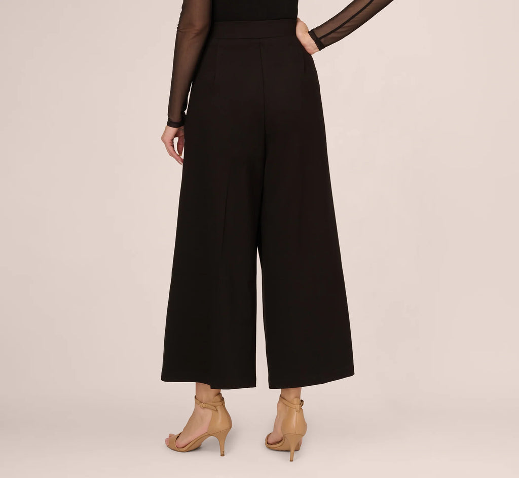 Ponte Knit Wide Leg Pants With Elastic Waist In Black