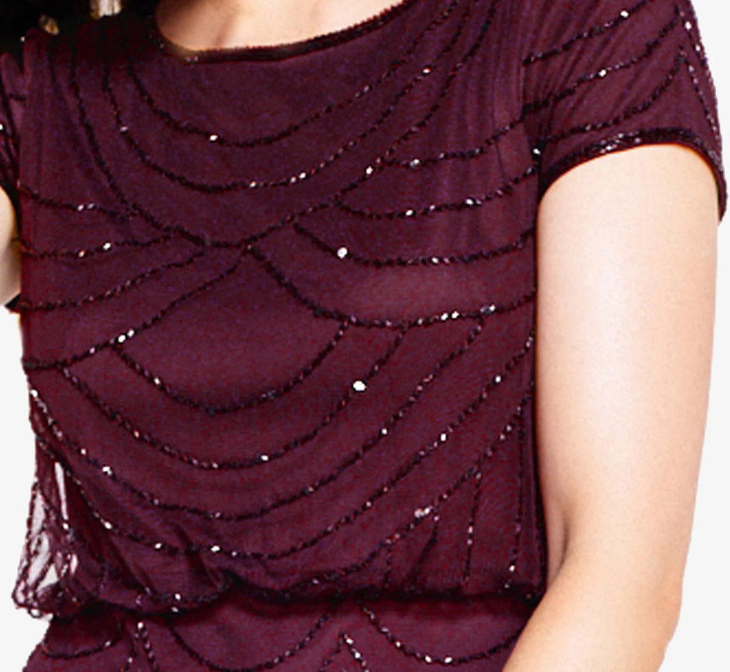 Short Sleeve Beaded Blouson Gown In Cassis
