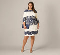 Plus Size Scroll Lace Midi Dress With Three Quarter Sleeves In Ivory Navy