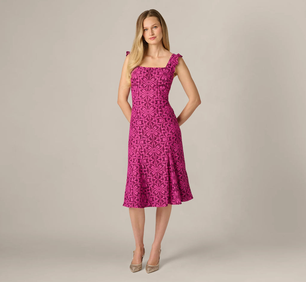 Floral Geometric Lace Midi Dress In Berry Multi
