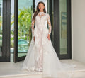Chantilly Column Gown with Detachable Tulle Overskirt in Ivory Nude