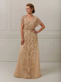 Ruffle Sleeve A-Line Gown with Illusion Trim