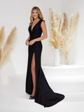 Plunging V-Neckline Sheath Gown with Open Back