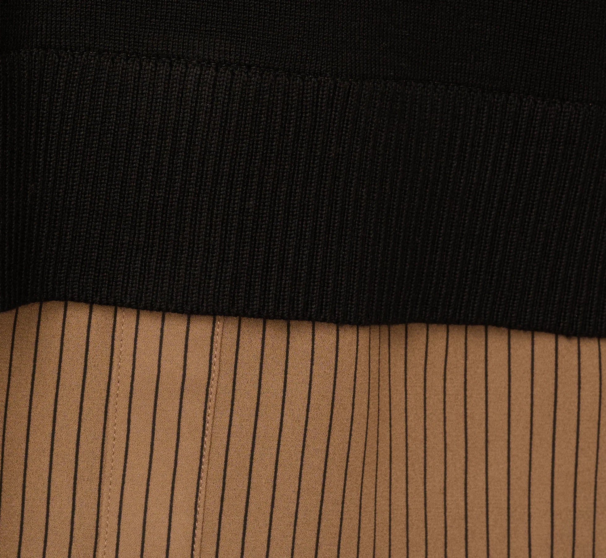 Long Sleeve Collared Printed Twover Sweater In Black W  Mocha Petite Stripe