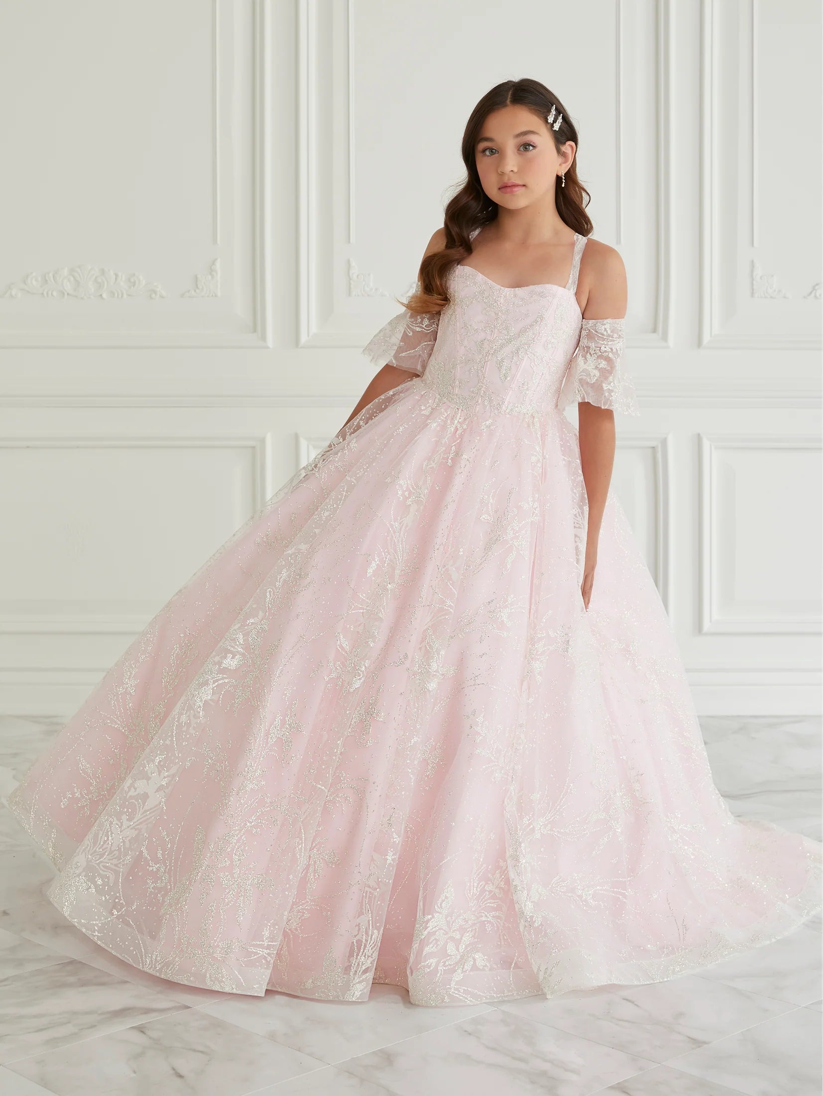 Floral Glitter Tulle Gown