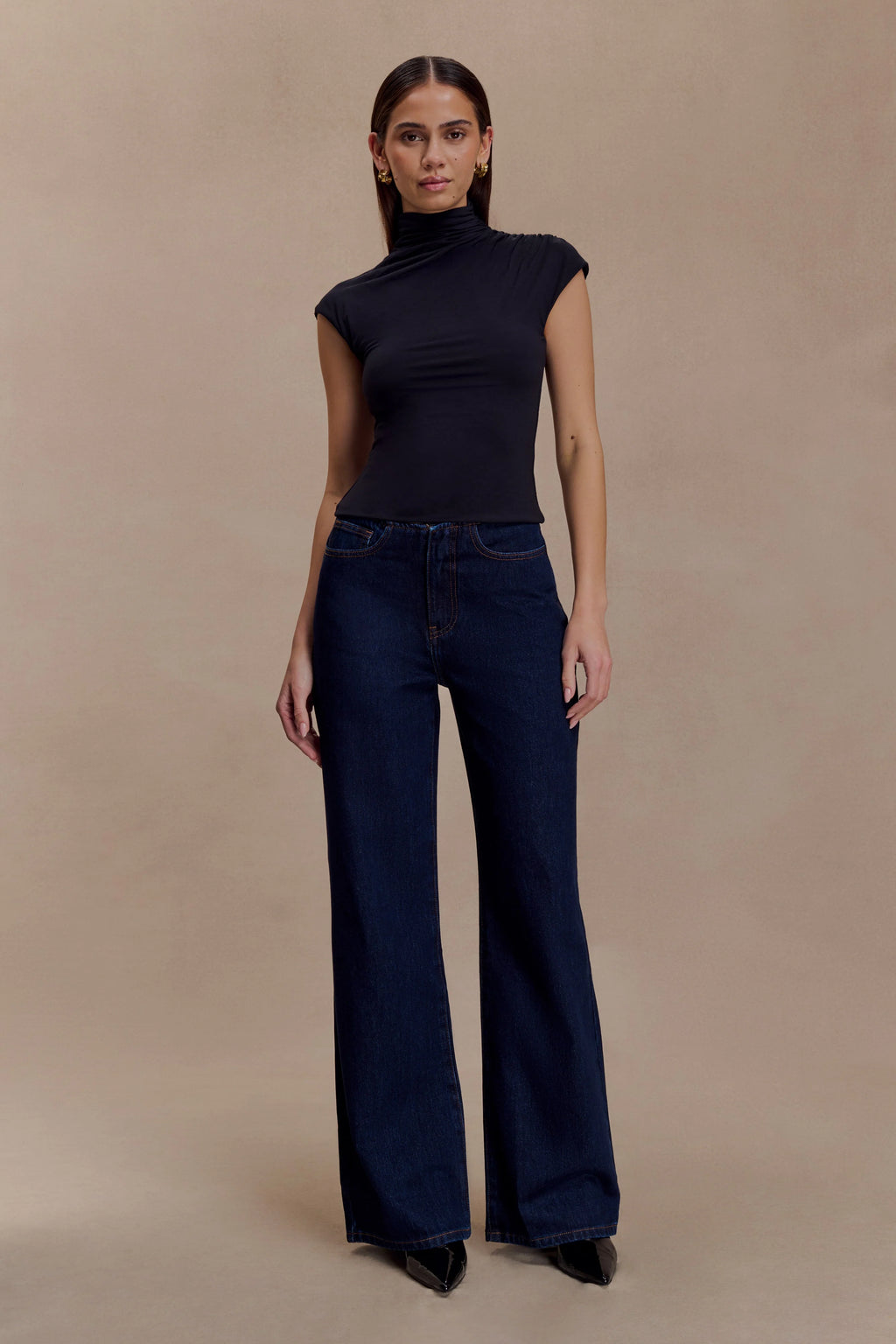 Freesia High Neck Sleeveless Top - Black