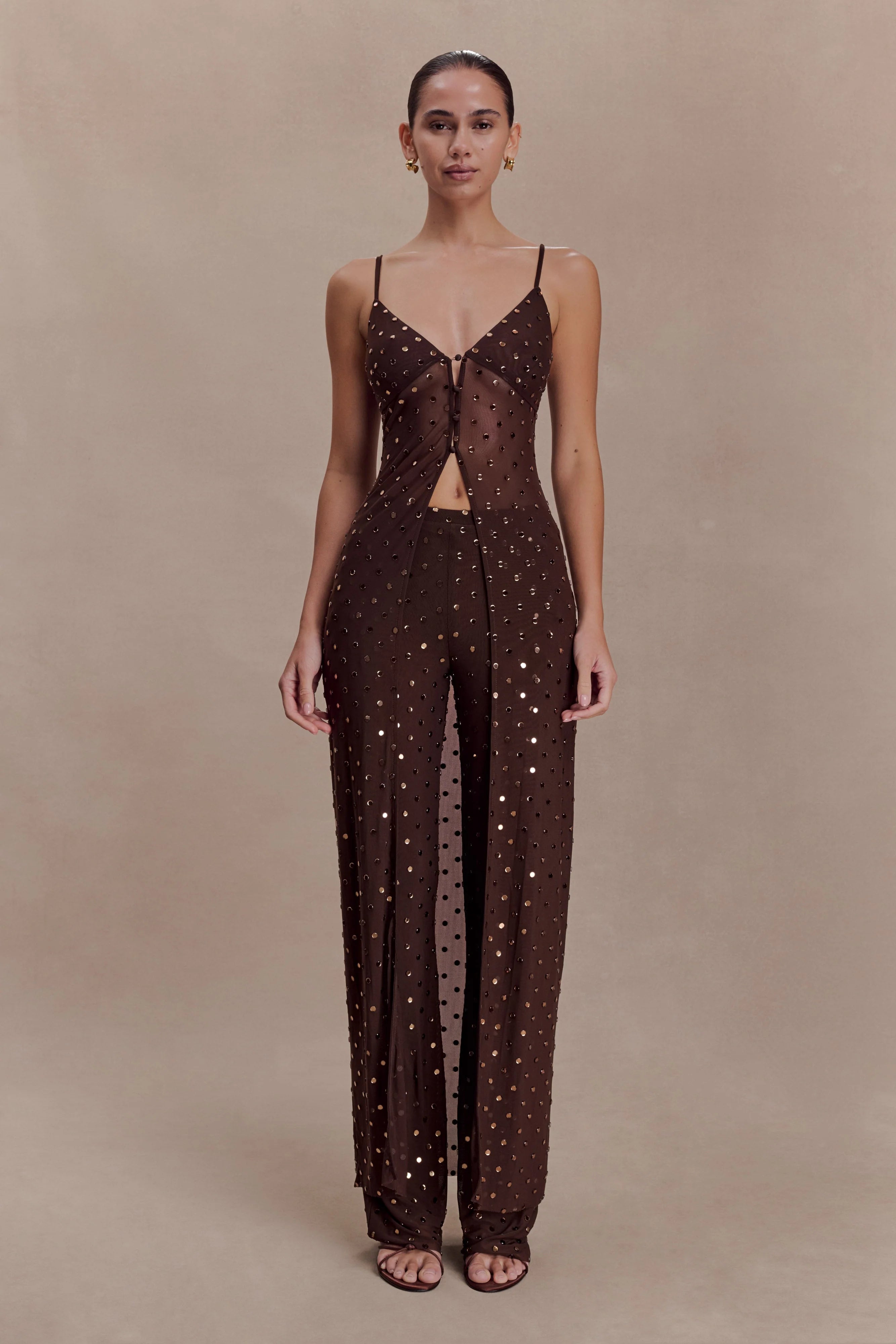 Jackie Diamante Straight Leg Pants - Chocolate