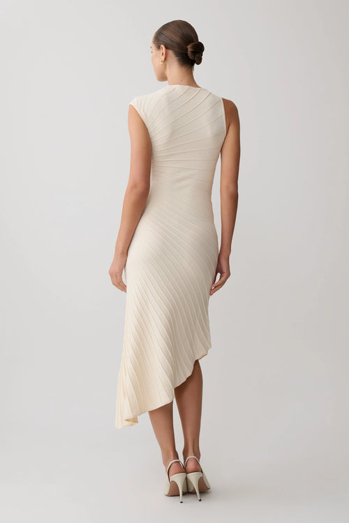 Milasandra Pleated Knit Dress - Ivory