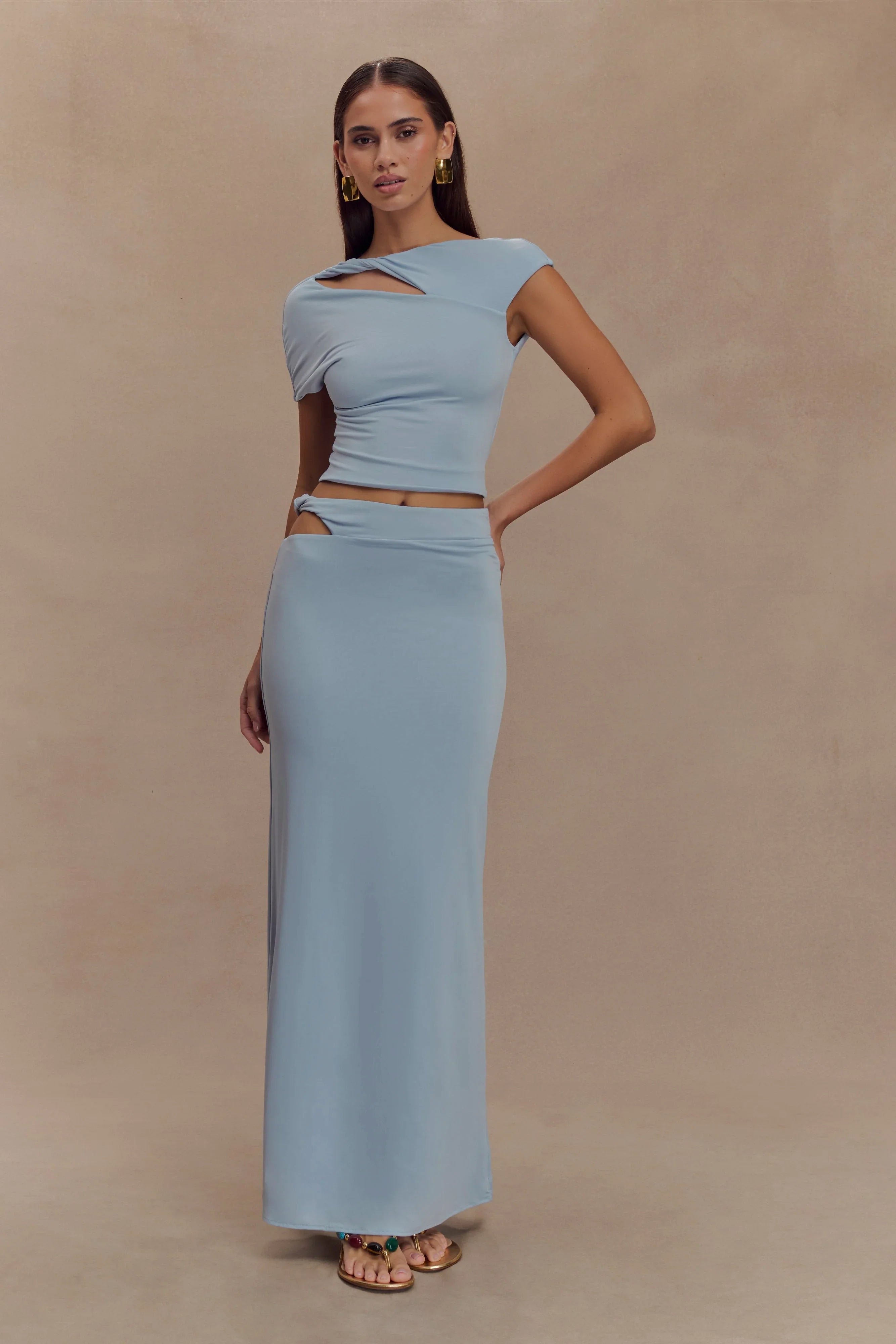 Haven Slinky Twist Midi Skirt - Pale Blue