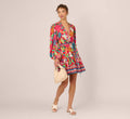 Bishop Sleeve Tropical Floral Short Dress In Red Multi