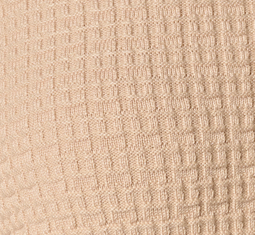 Waffle Knit Cardigan Sweater With Frayed Edges In Champagne Blush