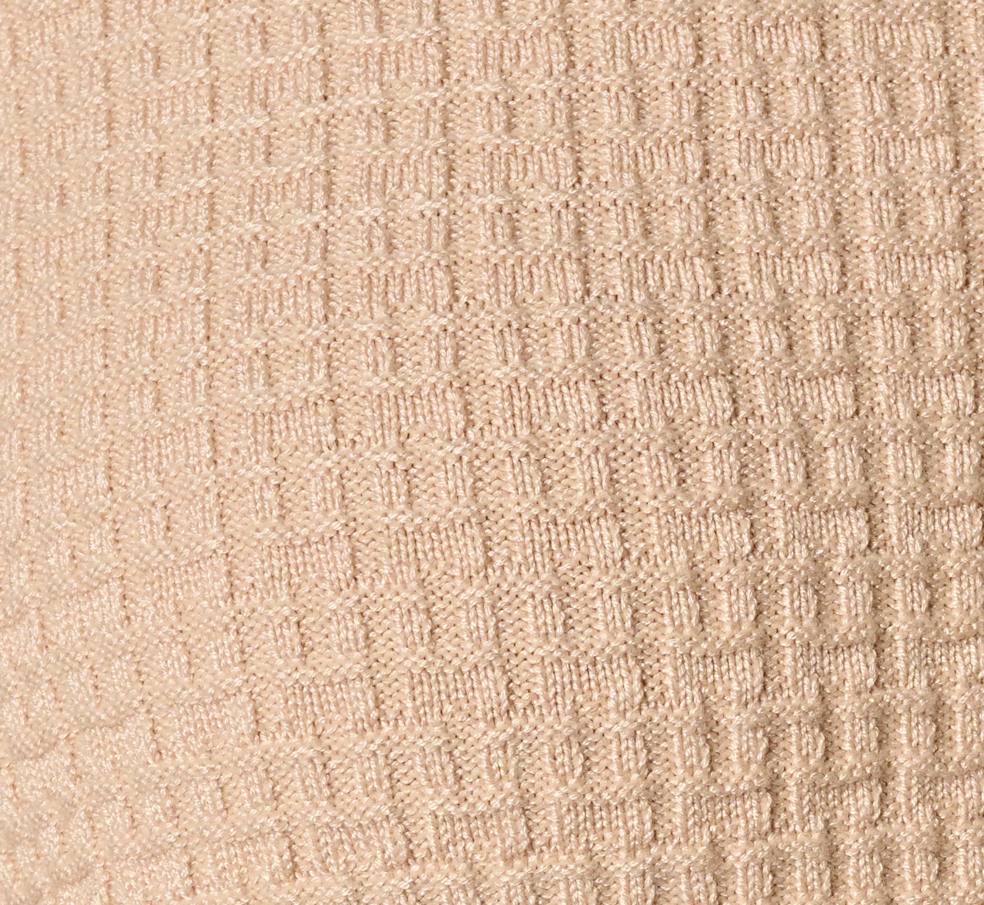 Waffle Knit Cardigan Sweater With Frayed Edges In Champagne Blush