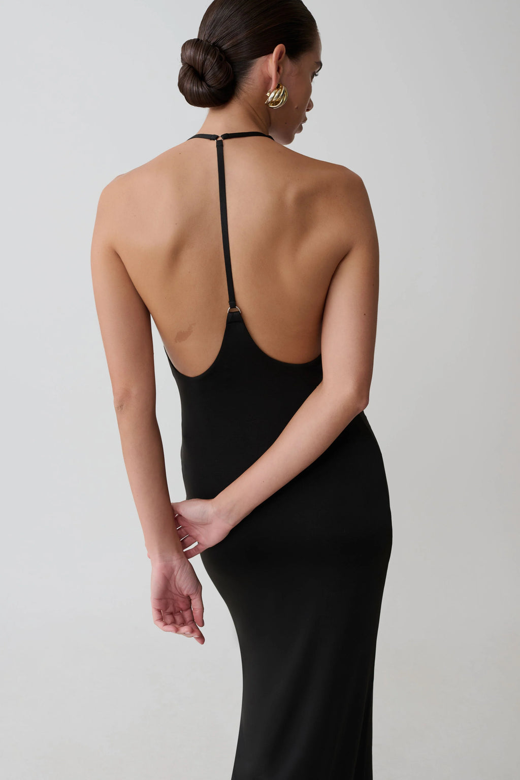 Hana Slinky Plunge Maxi Dress - Black