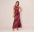 One Shoulder Jacquard Dress In Burgundy Gold