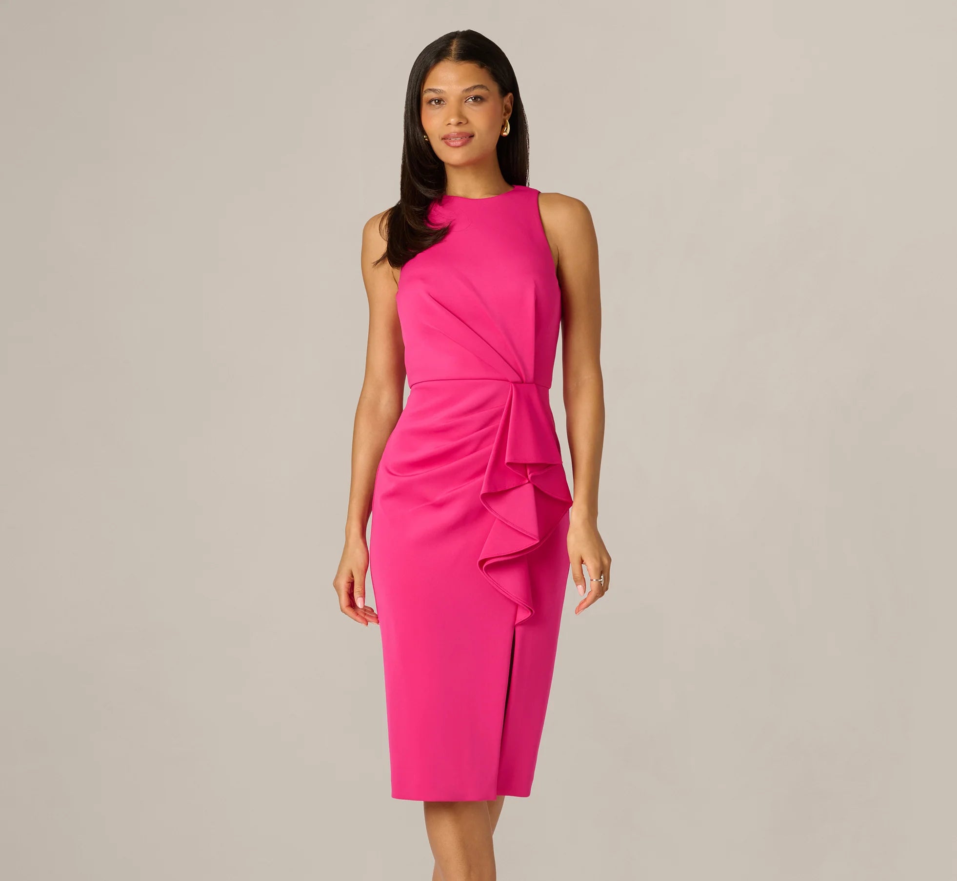 Sleeveless Draped Stretch Sheath Dress In Lipstick Pink