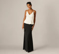 Pearly Beaded Peplum Combo Gown In Black Ivory