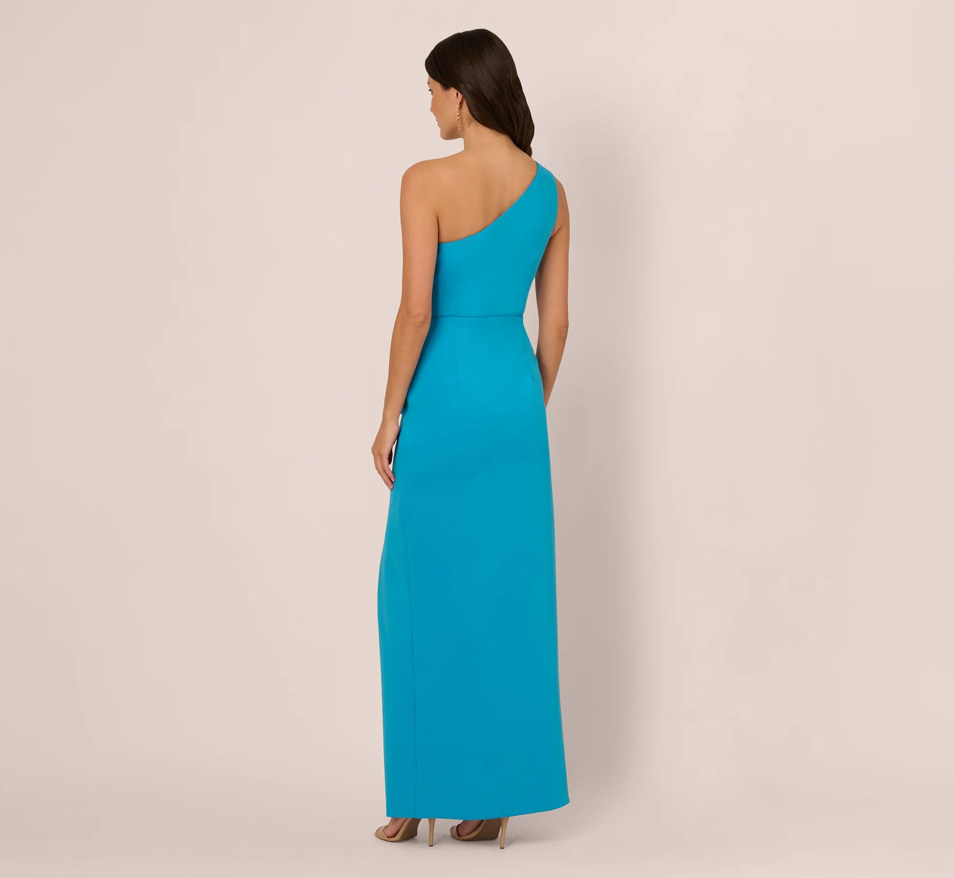One Shoulder Draped Column Gown In Blue Azure