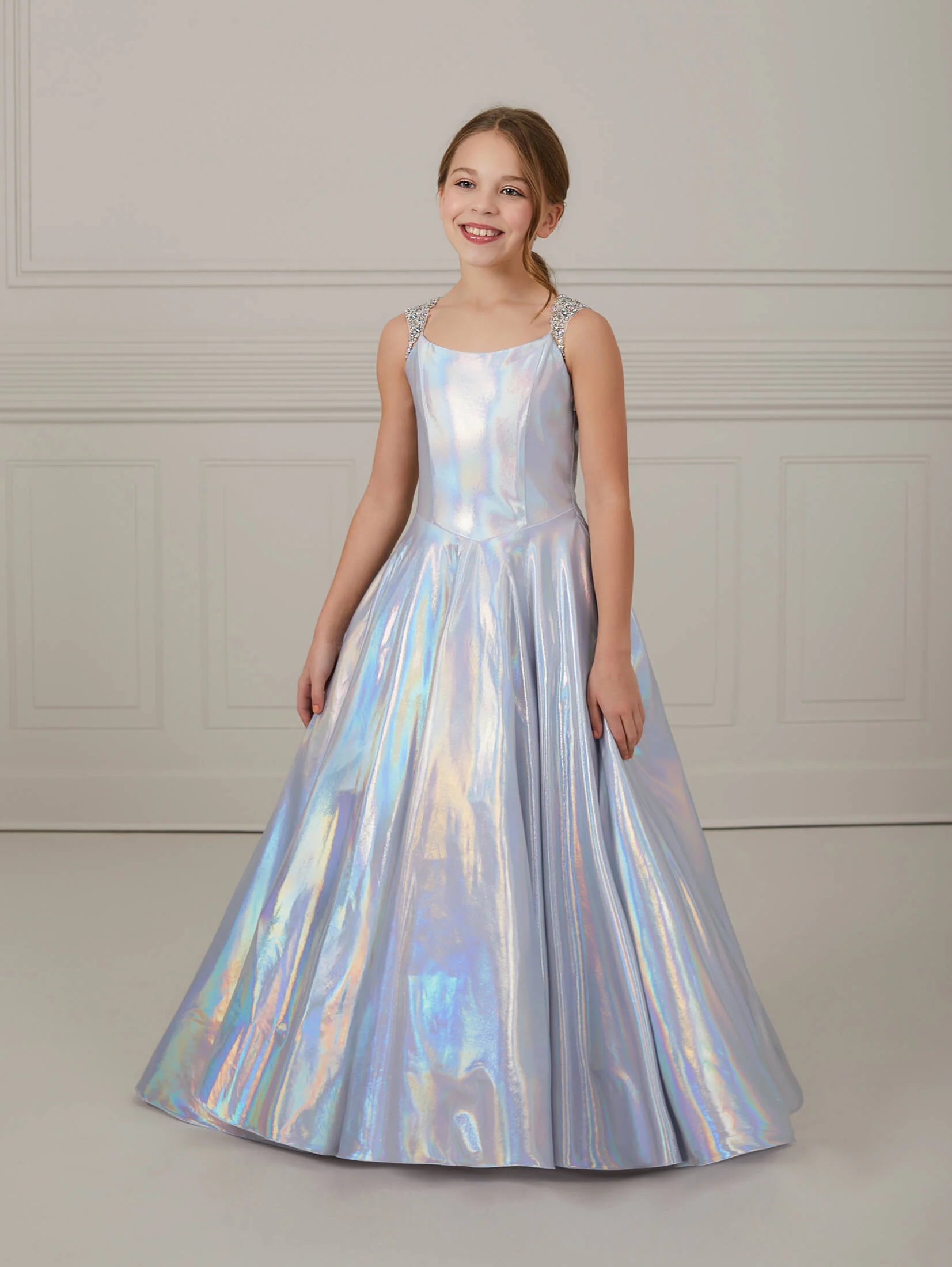 Liquid Jersey Scoop Neck A-Line Gown with Pockets