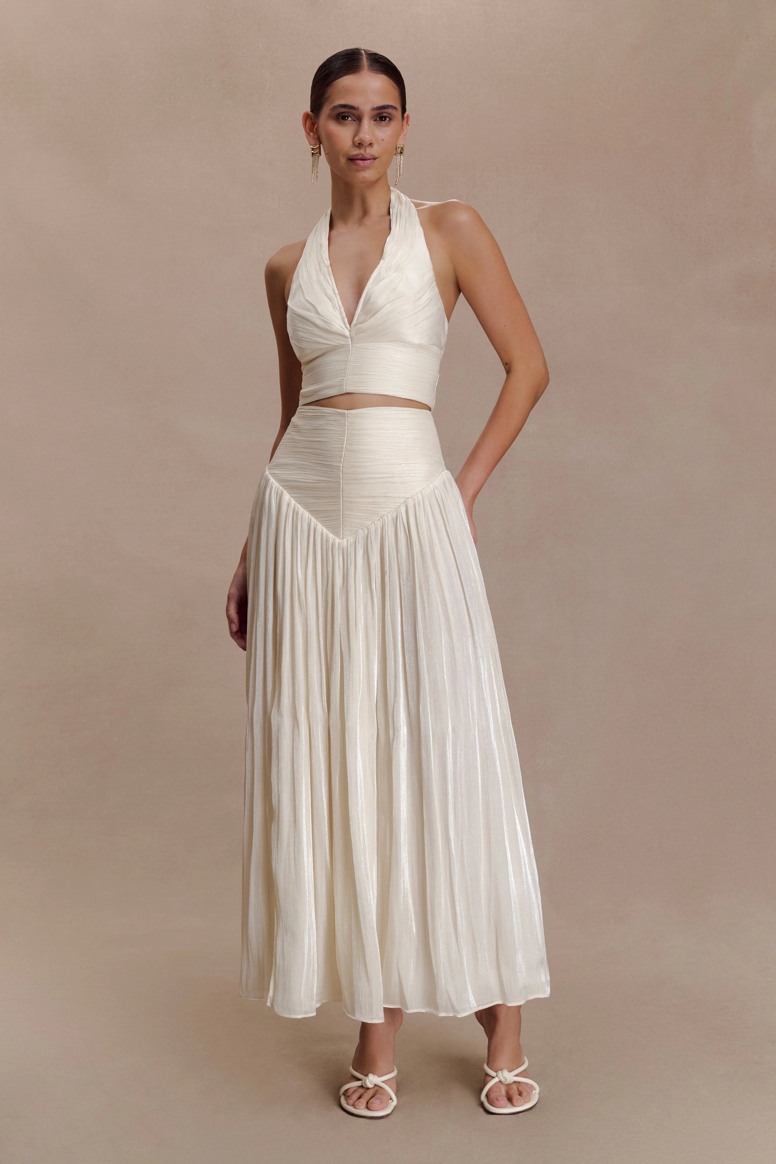 Makena Gathered V Neck Top - Opal White
