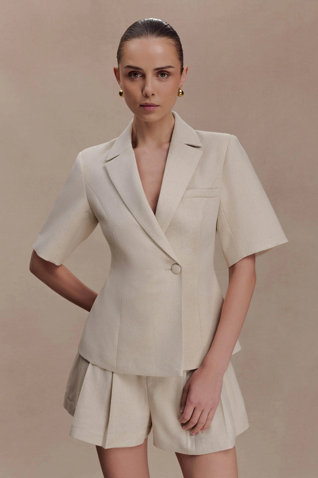 Martine Short Sleeve Linen Top - Natural